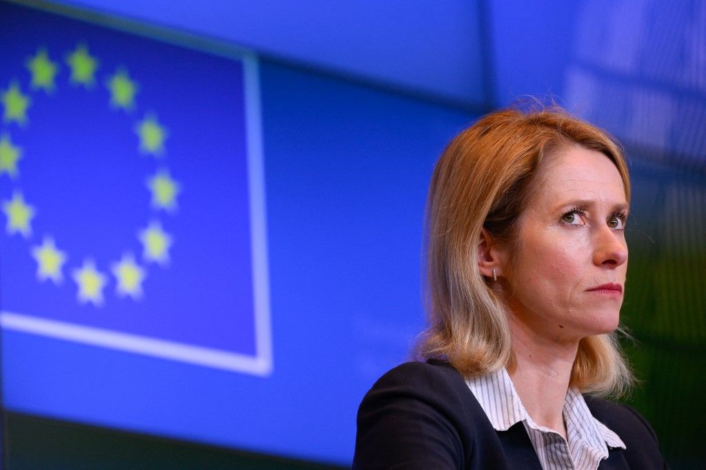 EU High Representative and Vice-President for Foreign Affairs and Security Policy Kaja Kallas looks on during a press conference, as part of a European Union Foreign Affairs Council meeting at the European Convention Center Luxembourg (ECCL) in Luxembourg City on April 14, 2025. The European Union announced on April 14, 2025 a new three-year financial support package for the Palestinians worth up to 1.6 billion euros ($1.8 billion) as Kaja Kallas wrote on X "We are stepping up our support to the Palestinian people. 1.6 billion until 2027 will help stabilise the West Bank and Gaza,". (Photo by JOHN THYS / AFP)