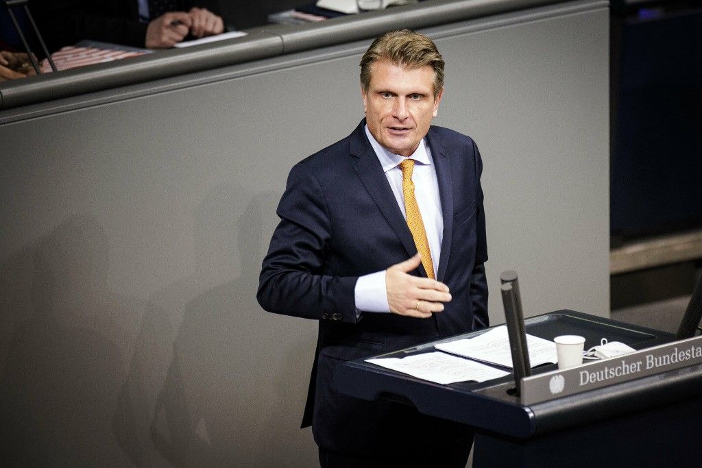 Thomas Bareiss, CDU/CSU, MdB, speaks in the German Bundestag on the subject of digital and transport. Berlin, January 13, 2022. Copyright: Janine Schwithz/ photothek.de (Photo by Janine Schmitz / Photothek / dpa Picture-Alliance via AFP)