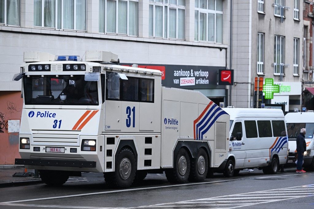 BRUSSELS, BELGIUM - APRIL 16: Brussels police shut down a far-right political gathering and take security measures around the venue in Brussels, Belgium on April 16, 2024. The two-day National Conservatism Conference was scheduled to take place in Brussels but two venues refused to host the event which gathered Reform UK head Nigel Farage, and where Hungary’s Prime Minister Viktor Orban and former UK Home Secretary Suella Braverman were due to speak. Dursun Aydemir / Anadolu (Photo by Dursun Aydemir / ANADOLU / Anadolu via AFP)