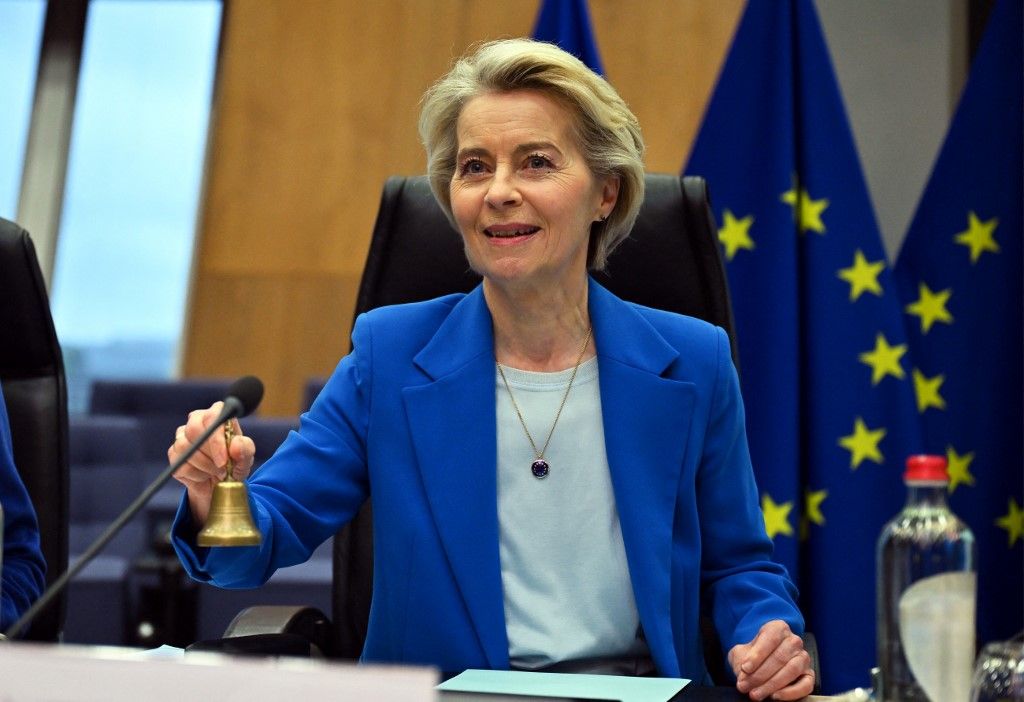 BRUSSELS, BELGIUM - MAY 28: President of the European Commission, Ursula von der Leyen chairs the weekly College meeting of the European Commission in Brussels, Belgium on May 28, 2025. Dursun Aydemir / Anadolu (Photo by Dursun Aydemir / ANADOLU / Anadolu via AFP)