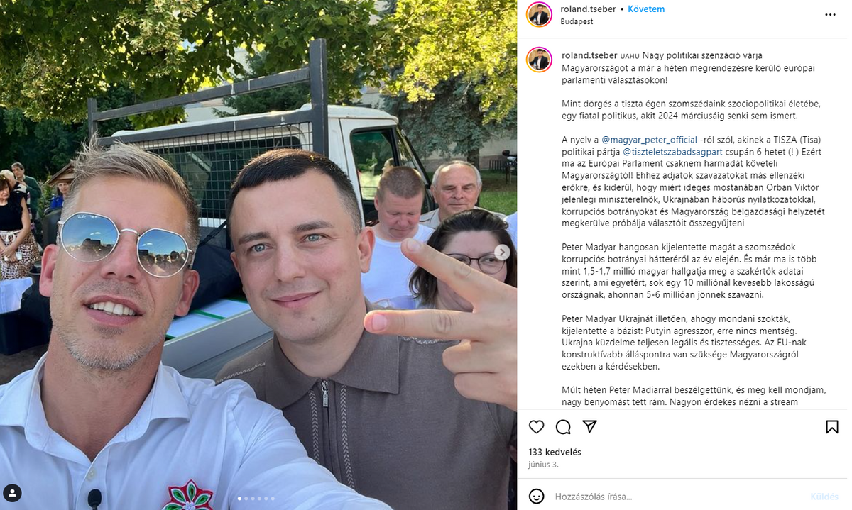 Magyar Péter és Roland Tseber (Forrás: Instagram/Ripost)