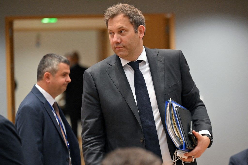 Germany's Minister of Finance Lars Klingbeil arrives for a European Union (EU) Economic and Financial Affairs Council (ECOFIN) at the European Council headquarters in Brussels on May 13, 2025. (Photo by Nicolas TUCAT / AFP)