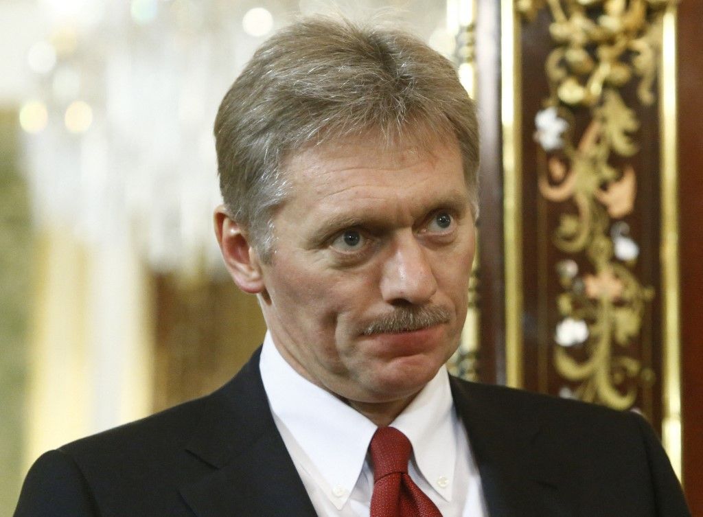 Kremlin spokesman Dmitry Peskov attends a meeting of Russian President with Japanese Prime Minister at the Kremlin in Moscow on April 27, 2017. (Photo by SERGEI KARPUKHIN / POOL / AFP)