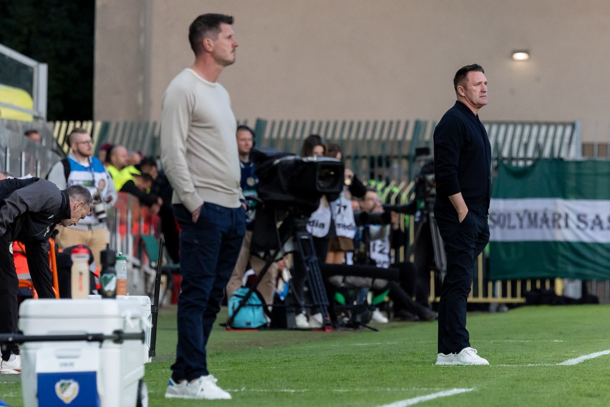 Borbély Balázs (világosban) a Győr, Robbie Keane pedig az FTC vezetőedzőjeként várta a záróforduló rangadóját
