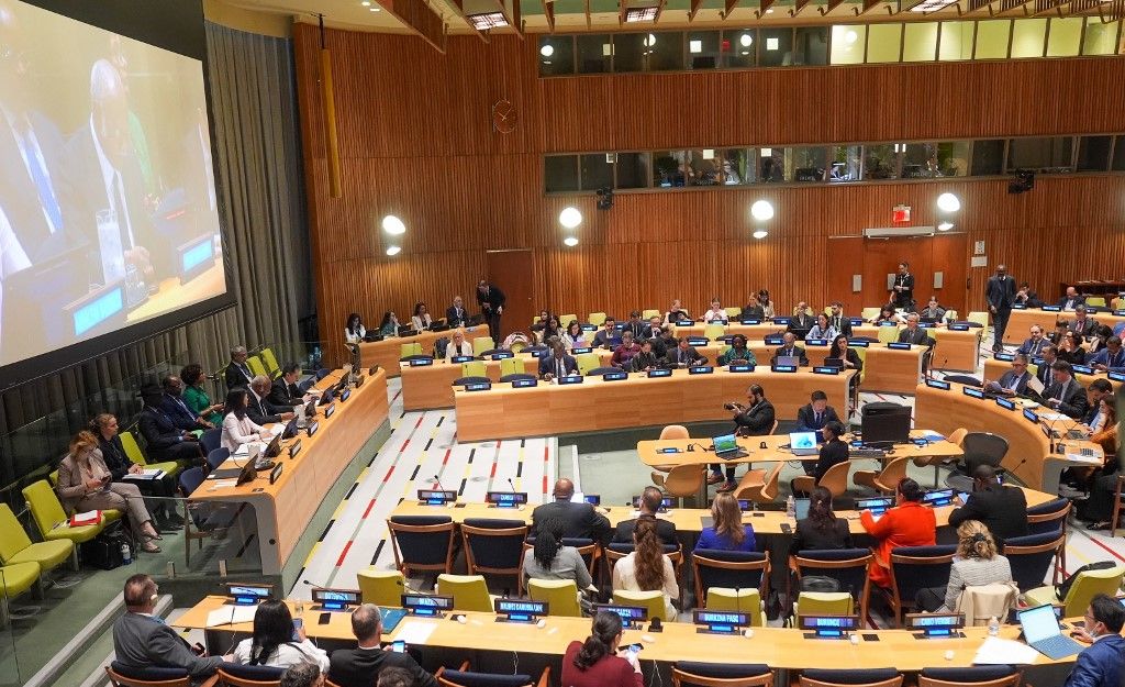 NEW YORK, UNITED STATES - MAY 15: A view of the hall as Annalena Baerbock, Germany's former Federal Minister for Foreign Affairs, is nominated as the candidate for the Presidency of the 80th session of the UN General Assembly (UNGA) at United Nations on May 15, 2025 in New York, United States Selcuk Acar / Anadolu (Photo by Selcuk Acar / ANADOLU / Anadolu via AFP)