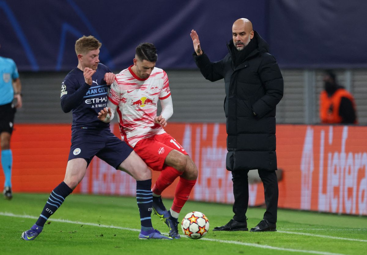 Szoboszlai és De Bruyne egy 2021-es RB Leipzig–Manchester City BL-meccsen