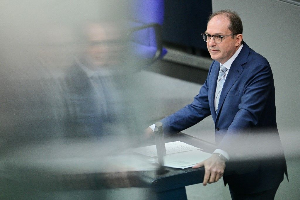 16 May 2025, Berlin: Alexander Dobrindt (CSU), Federal Minister of the Interior, speaks during the 5th session of the German Bundestag. Photo: Sebastian Christoph Gollnow/dpa (Photo by Sebastian Gollnow / DPA / dpa Picture-Alliance via AFP)