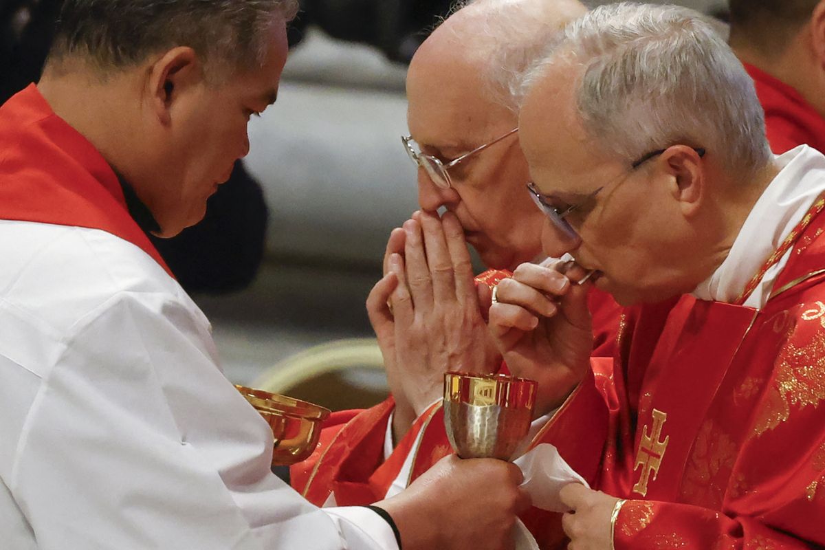 VATICAN CITY, VATICAN, MAY 07:
Cardinal Robert Francis Prevost takes the communion during a Pro Eligendo Romano Pontifice Mass ahead of the Conclave, in which he and the other cardinal electors are called to elect a new Pope, at the Vatican on May 7, 2025 Riccardo De Luca / Anadolu (Photo by RICCARDO DE LUCA / ANADOLU / Anadolu via AFP)