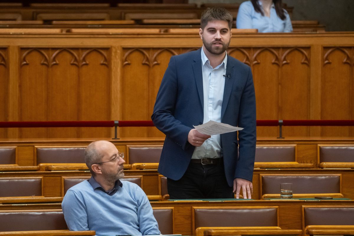 Budapest, 2024. november 5.Tóth Endre, a Momentum képviselője napirend előtt szólal fel az Országgyűlés plenáris ülésén 2024. november 5-én.MTI/Balogh Zoltán Magyar Péter