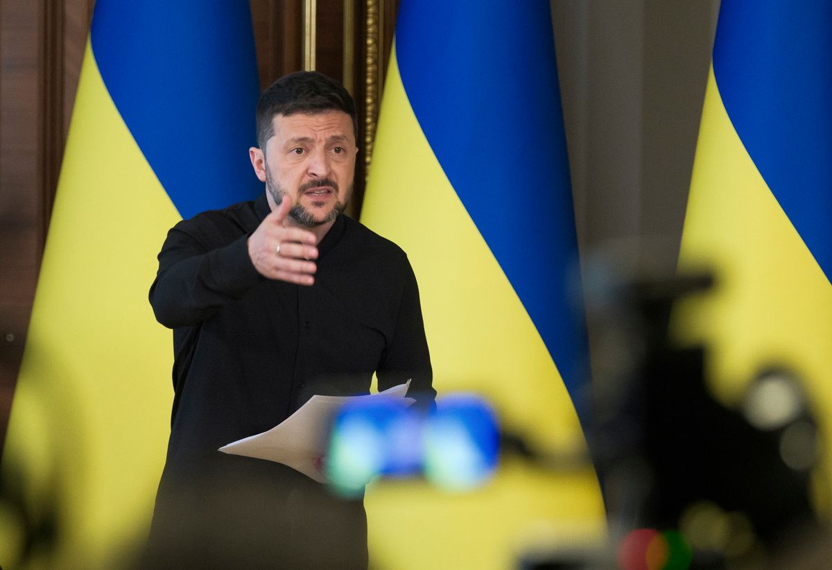 Kijev, 2025. május 13.Volodimir Zelenszkij ukrán elnök sajtótájékoztatót tart Kijevben 2025. május 13-án.MTI/EPA Magyar Péter