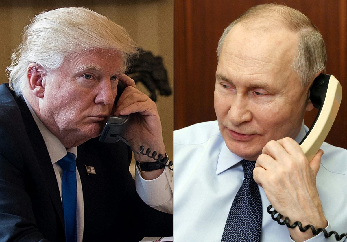 (COMBO) This combination of pictures created on May 19, 2025 shows President Donald Trump (L) on the phone on January 28, 2017 in Washington, and Russia's President Vladimir Putin (R) on the phone Moscow on December 27, 2023. US President Donald Trump will hold a phone call with Russia's Vladimir Putin on May 19, 2025 as part of his long-running effort to end the war set off by Moscow's 2022 invasion of Ukraine. (Photo by Drew ANGERER and Gavriil GRIGOROV / various sources / AFP)