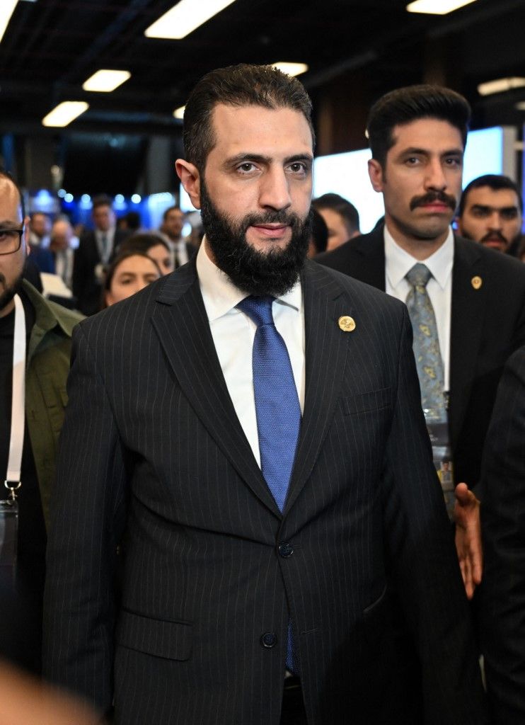 ANTALYA, TURKIYE - APRIL 11: Syrian President Ahmad al-Sharaa attends the 4th edition of the Antalya Diplomacy Forum (ADF2025) in Antalya, Turkiye on April 11, 2025. Hakan Nural / Anadolu (Photo by Hakan Nural / ANADOLU / Anadolu via AFP)