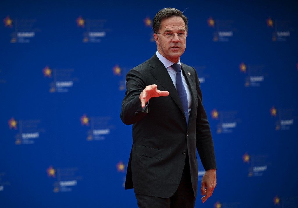 NATO Secretary General Mark Rutte arrives for the European Political Community (EPC) summit, in Tirana on May 16, 2025. (Photo by Armend NIMANI / AFP)