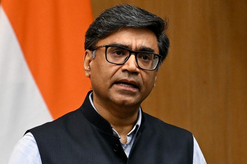 India's Foreign Secretary Vikram Misri speaks during a press briefing in New Delhi on May 10, 2025. India and Pakistan worked out a ceasefire announced on May 10, bilaterally, an Indian government source told AFP, after US President Donald Trump said it came through talks mediated by Washington. (Photo by Arun SANKAR / AFP)