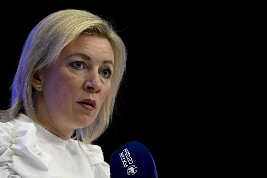MOSCOW, RUSSIA - NOVEMBER 01: Russian Foreign Ministry Spokesperson Maria Zaharova delivers a speech as she attends the Media Forum of the Commonwealth of Independent States (CIS) Countries in Moscow, Russia on November 01, 2023. Sefa Karacan / Anadolu (Photo by SEFA KARACAN / ANADOLU / Anadolu via AFP)