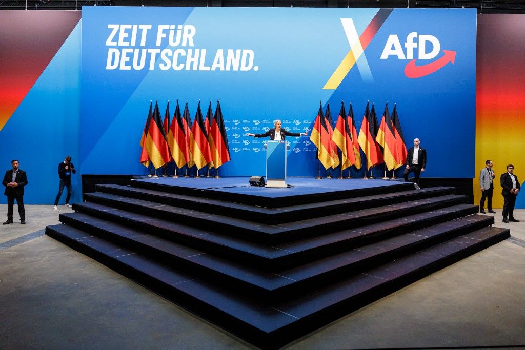 Alice Weidel, a németországi jobboldali Alternatíva Németországért (AfD) párt társelnöke beszédet mond a párt kongresszusán (Fotó: AFP)