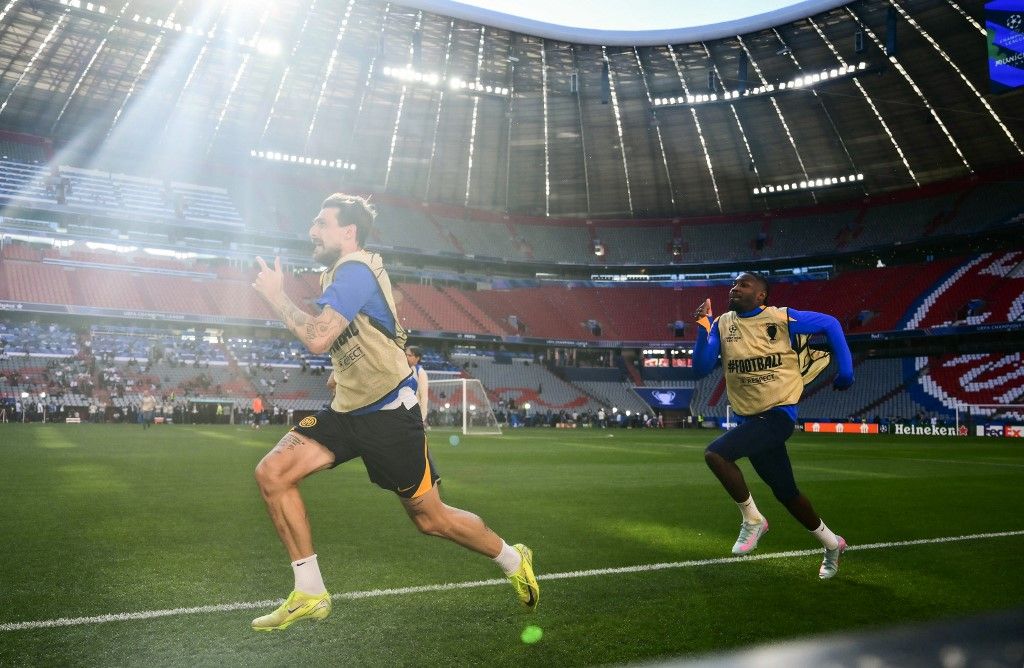 Edzésben az Inter játékosai a PSG elleni müncheni BL-döntő helyszínén