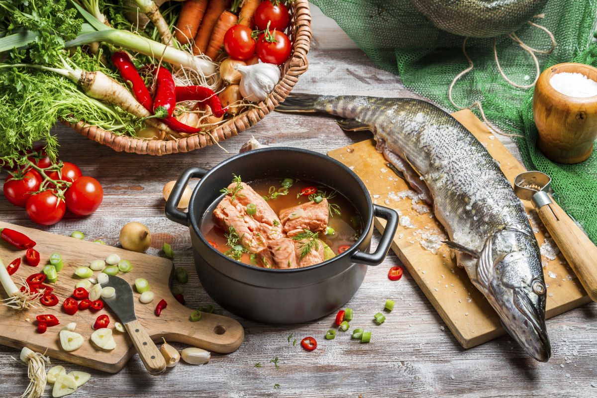 Fresh ingredients for fish soup