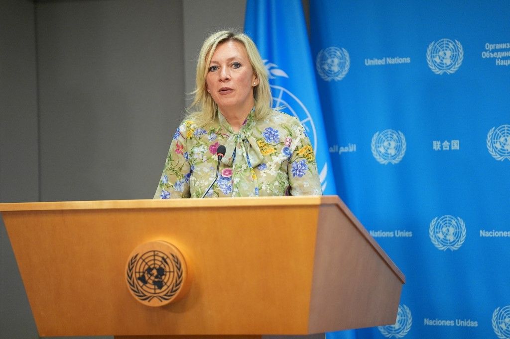 NEW YORK, UNITED STATES - JULY 17: Russian Foreign Minister Sergey Lavrov (not seen) holds press briefing at UN headquarters after he chairs the UN Security Council Meeting on the situation in the Middle East, including the Palestinian question in New York, United States on July 17, 2024. Russian Foreign Ministry Spokesperson Maria Zaharova also attended the press conference. Selcuk Acar / Anadolu (Photo by Selcuk Acar / ANADOLU / Anadolu via AFP)