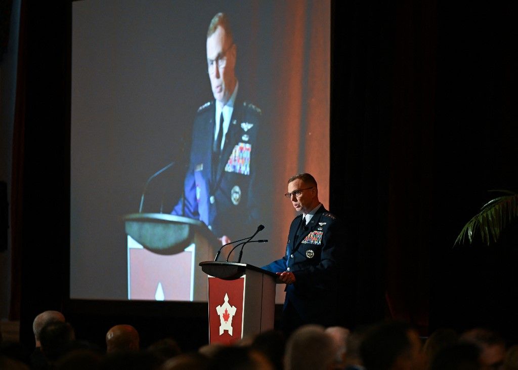 OTTAWA, CANADA - MARCH 5:
Gregory M. Guillot, a U.S. Air Force general and the current commander of United States Northern Command (NORTHCOM) and North American Aerospace Defense Command (NORAD), addresses participants at the Ottawa Conference on Security and Defence, held at the Fairmont Château Laurier Hotel in Ottawa, Ontario, Canada, on March 5, 2025.
Government, military, and industry representatives gather in the nation's capital for the 93rd Ottawa Conference on Security and Defence, focusing on global security, military readiness, NATO, and Canada’s strategic alliances. Artur Widak / Anadolu (Photo by Artur Widak / ANADOLU / Anadolu via AFP)