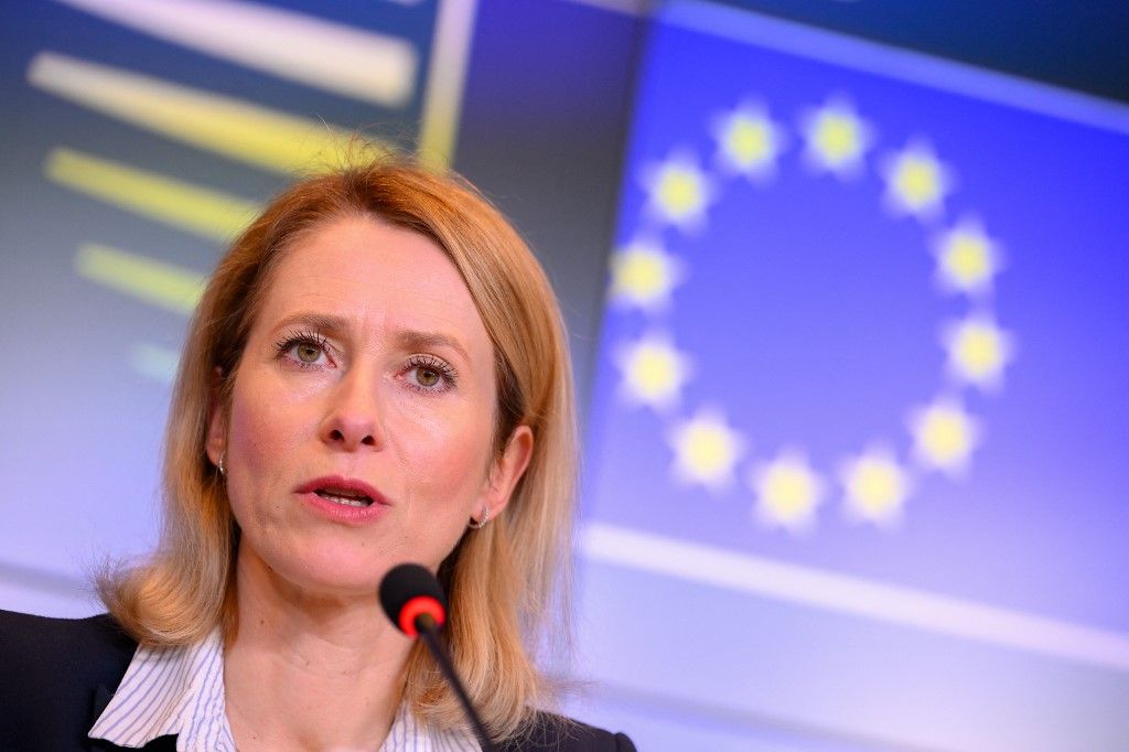 EU High Representative and Vice-President for Foreign Affairs and Security Policy Kaja Kallas addresses the audience during a press conference, as part of a European Union Foreign Affairs Council meeting at the European Convention Center Luxembourg (ECCL) in Luxembourg City on April 14, 2025. The European Union announced on April 14, 2025 a new three-year financial support package for the Palestinians worth up to 1.6 billion euros ($1.8 billion) as Kaja Kallas wrote on X "We are stepping up our support to the Palestinian people. 1.6 billion until 2027 will help stabilise the West Bank and Gaza,". (Photo by JOHN THYS / AFP)