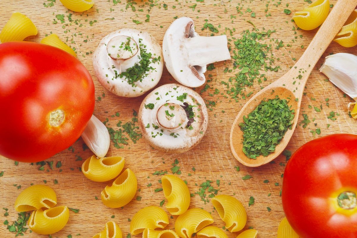 Ingredients for pasta dish.