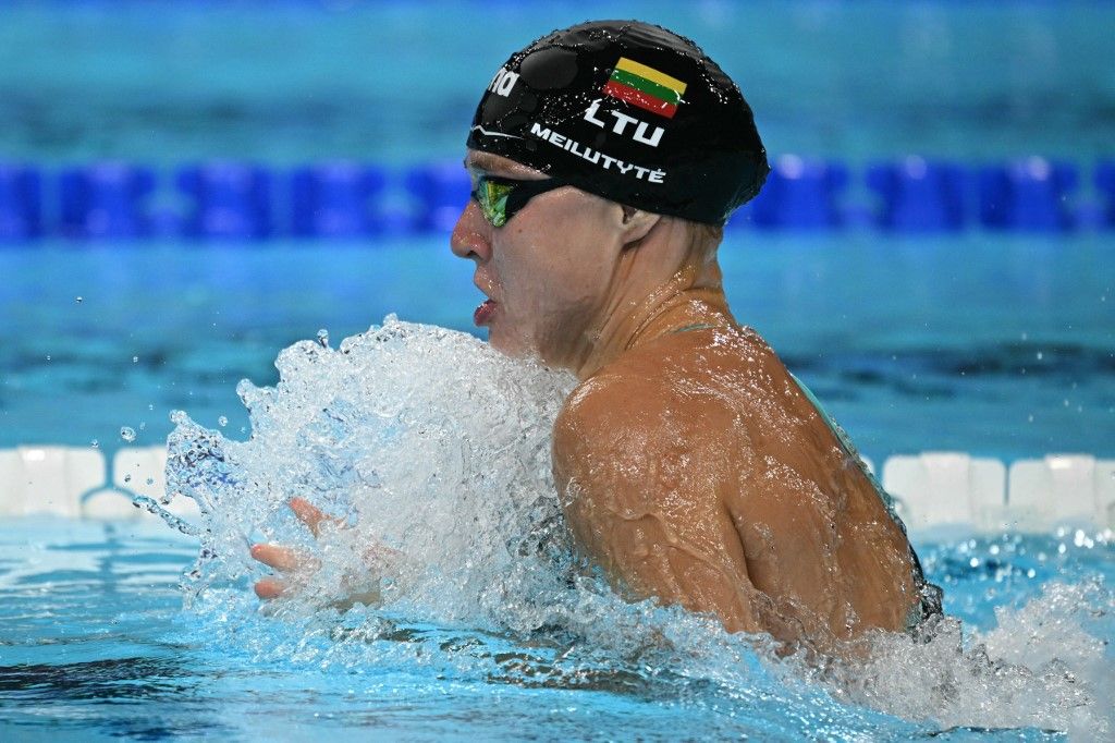 Rūta Meilutytė, Ruta Meilutyte, úszás, úszó, litván, olimpiai bajnok, 2012, 15 éves, Lithuania's Ruta Meilutyte competes in a heat of the women's 100m breaststroke swimming event during the Paris 2024 Olympic Games at the Paris La Defense Arena in Nanterre, west of Paris, on July 28, 2024. (Photo by Oli SCARFF / AFP)