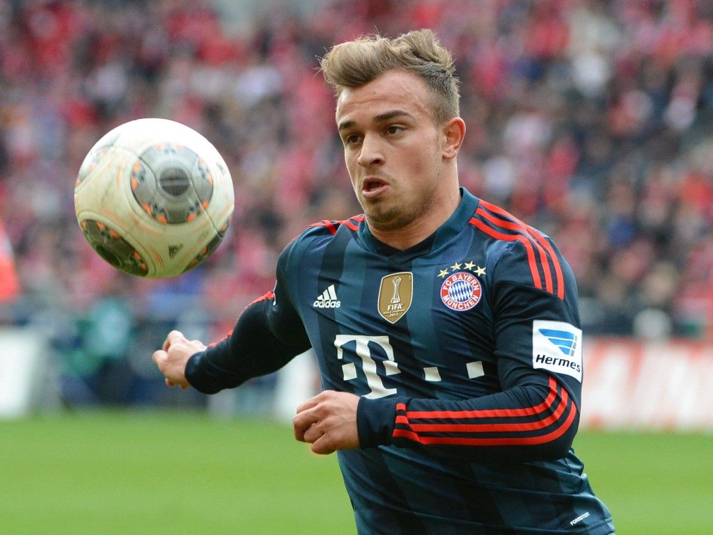 Xherdan Shaqiri, svájci válogatott, Bayern München, Munich's Xherdan Shaqiri during the German Bundesliga match between FSV Mainz and FC Bayern Munich at Coface Arena in Mainz, Germany, 22 March 2014. Mainz lost 0-2. Photo: ARNE DEDERT/dpa (Photo by ARNE DEDERT / dpa Picture-Alliance via AFP)