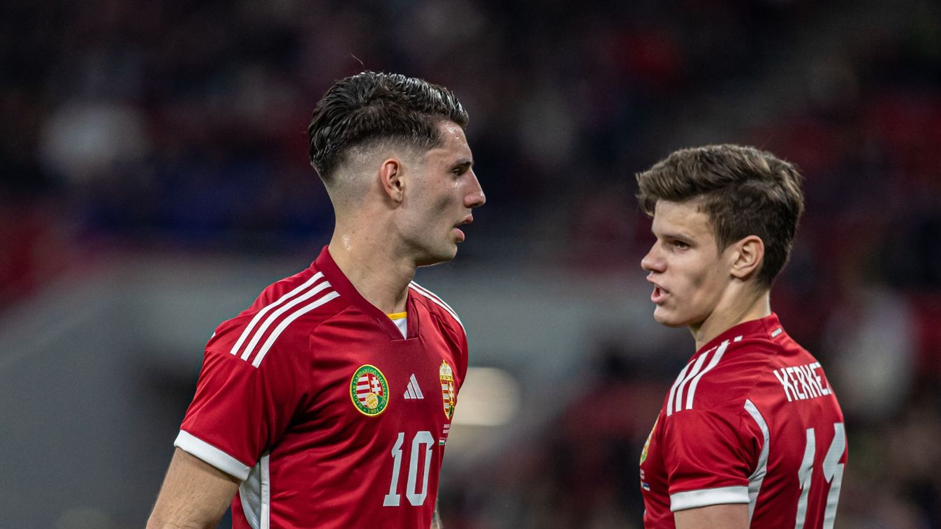 Szoboszlai Dominik and Milos Kerkez of Hungary during the friendly match at Puskas Arena on March 23, 2023 in Budapest, Hungary. (Photo by Robert Szaniszlo/NurPhoto) (Photo by Robert Szaniszlo / NurPhoto via AFP)