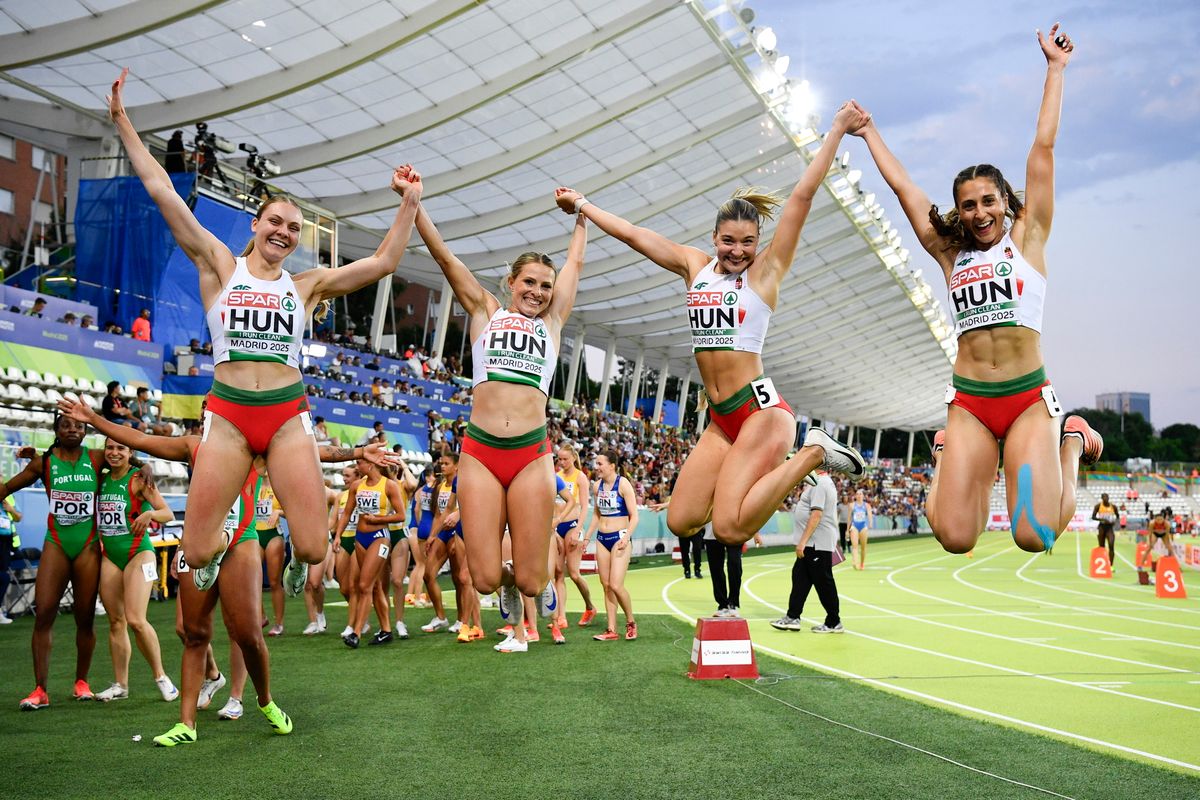 Szombaton a magyar női 4x100-as váltó ünnepelt országos csúcsot: Kocsis Anna Luca, Takács Boglárka, Sulyán Alexa és Csóti Jusztina boldogsága