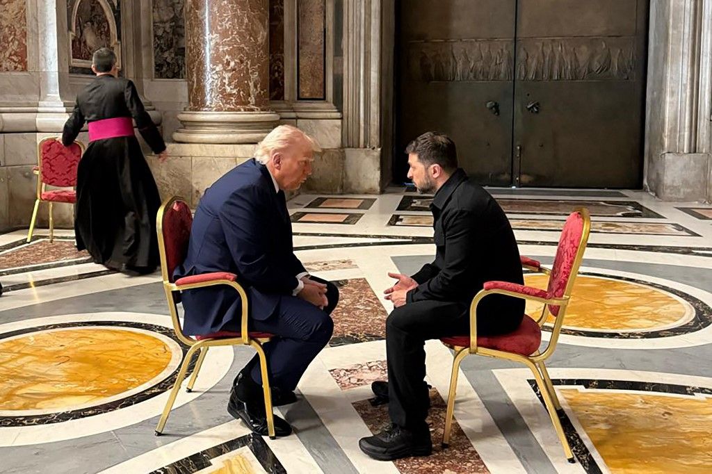 Donald Trump amerikai elnök szerdán, a NATO-csúcstalálkozó keretében személyesen találkozik Volodimir Zelenszkij ukrán államfővel (Fotó: HANDOUT / UKRAINIAN PRESIDENTIAL PRESS SER)