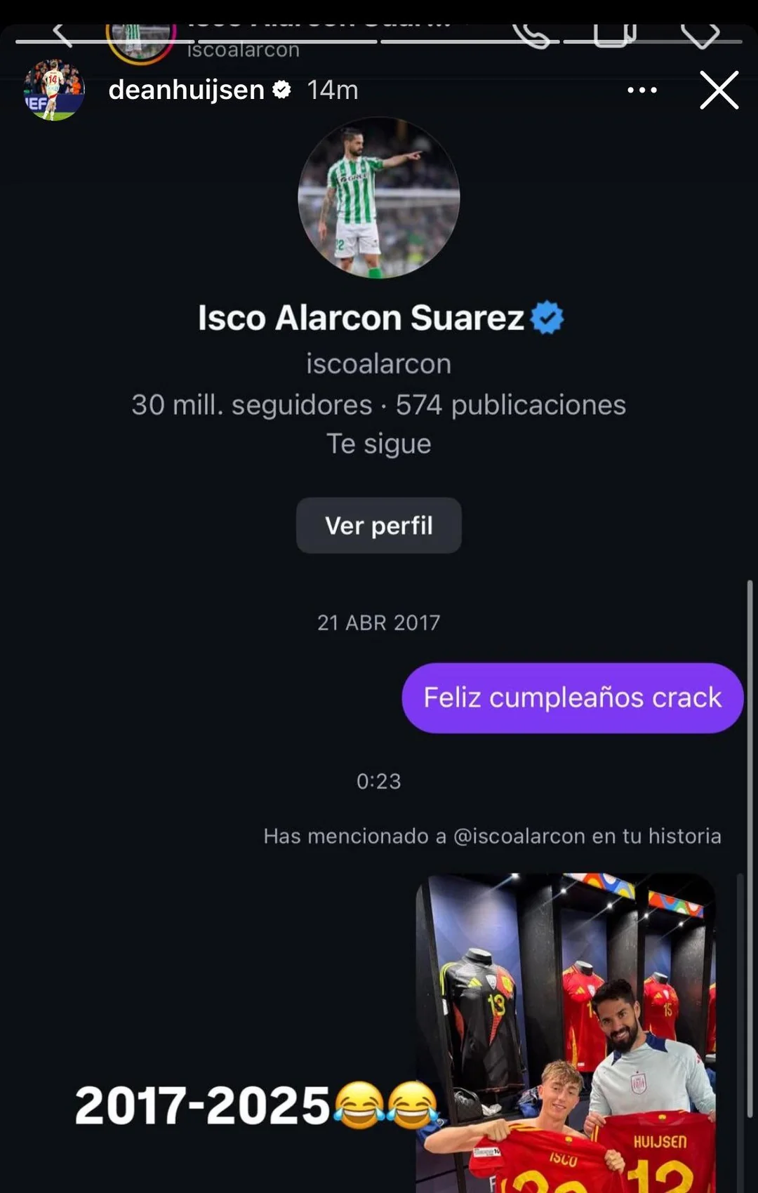 Dean Huijsen és Isco Messenger-beszélgetése