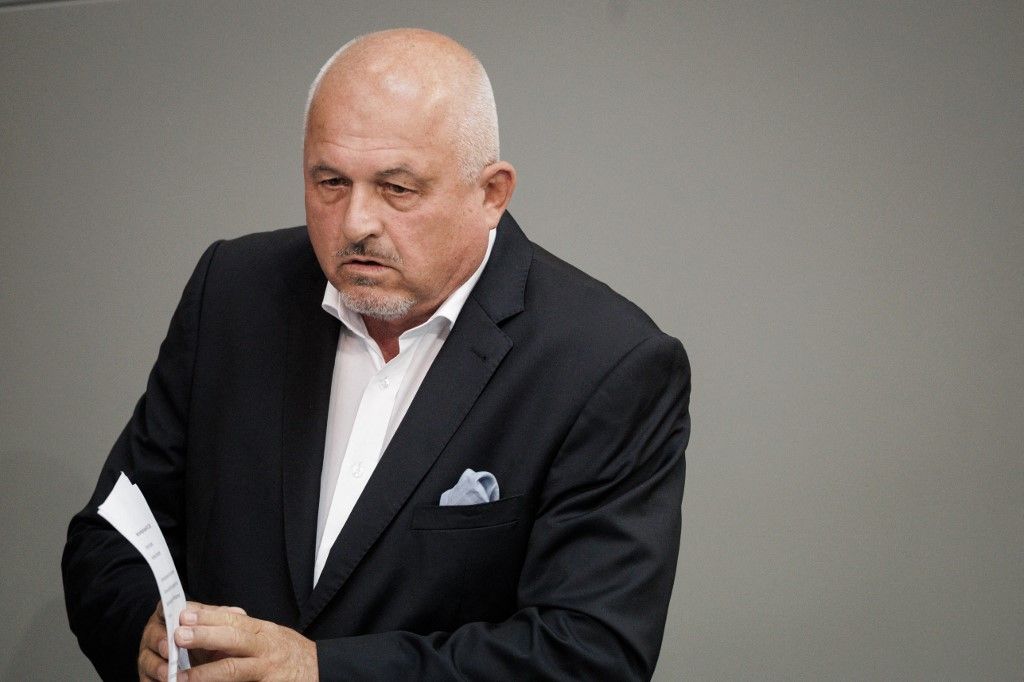 26 June 2025, Berlin: Reinhard Mixl (AfD) speaks at the mDebate on Germany as a business location in the Bundestag. Photo: Carsten Koall/dpa (Photo by CARSTEN KOALL / dpa Picture-Alliance via AFP)