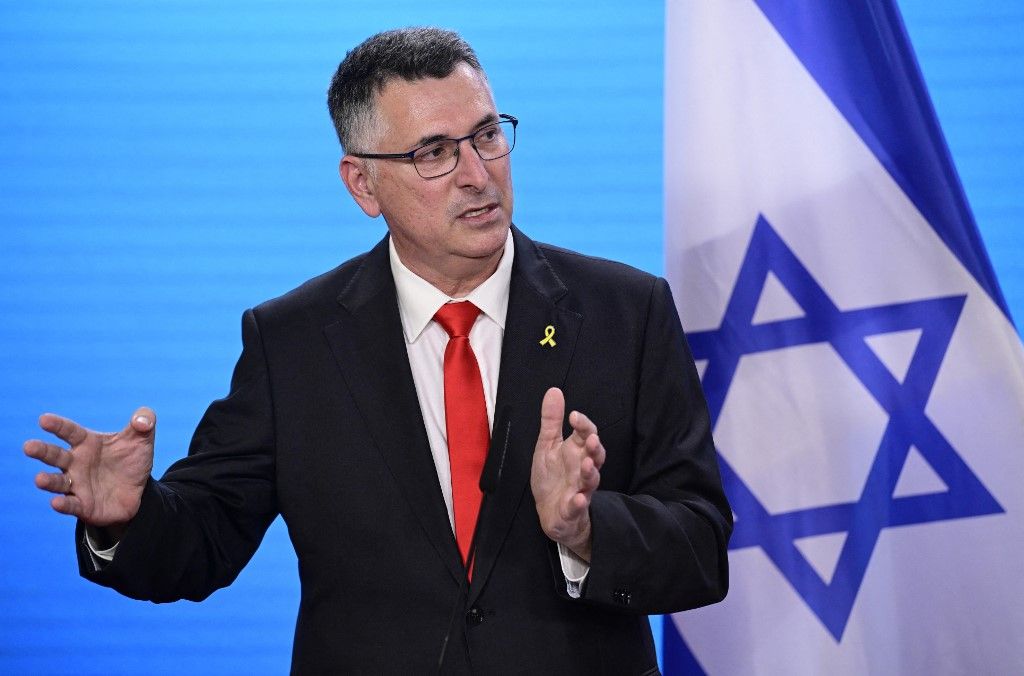 Israel's Foreign Minister Gideon Sa'ar attends a joint press conference with the German Foreign Minister at the Foreign ministry in Berlin, on June 5, 2025. (Photo by John MACDOUGALL / AFP)