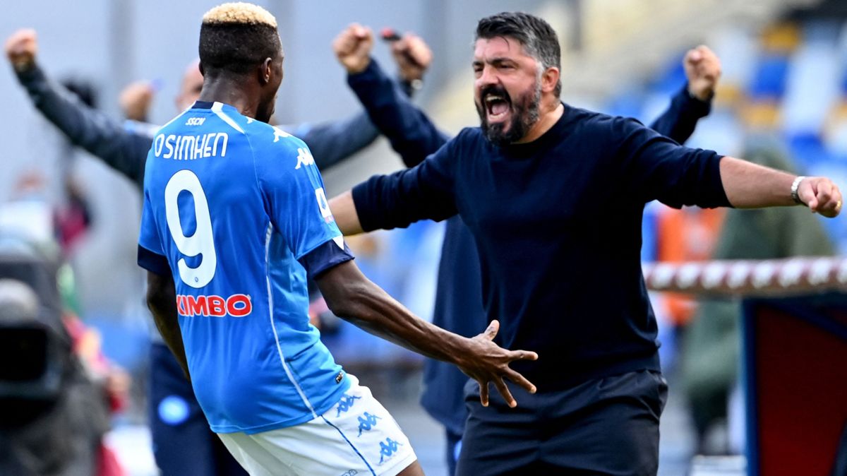 Gennaro Gattuso és a Napoli csatára Victor Osimhen épp egy gólnak örült.
