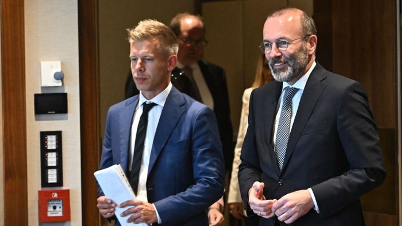 Peter Magyar and Manfred Weber (Photo: AFP)