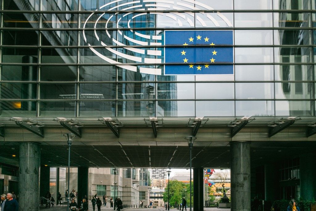Illustration of the European Parliament in Brussels. Wilfried Martens building with the European Parliament logo. 2025 04 19, BRUSSELS, Belgium.
Photo dillustration du parlement europeen de Bruxelles. Batiment Wilfried Martens avec le logo du parlement europeen. 2025 04 19, BRUXELLES, Belgique. (Photo by Hervé Chatel / Hans Lucas via AFP)