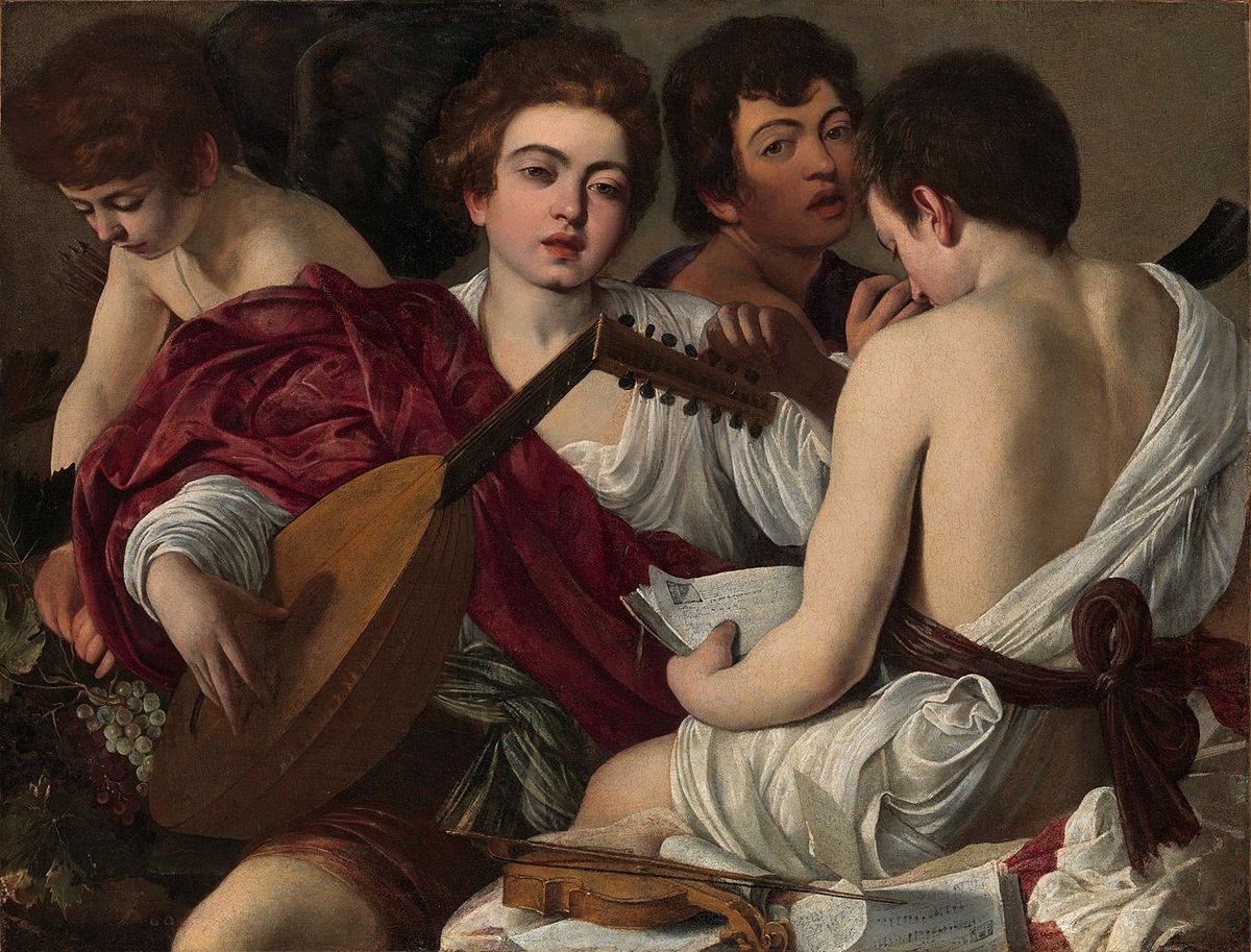 Caravaggio (Michelangelo Merisi) (Italian, Milan or Caravaggio 1571–1610 Porto Ercole).The Musicians, ca. 1595.Oil on canvas; 36 1/4 x 46 5/8 in. (92.1 x 118.4 cm).The Metropolitan Museum of Art, New York, Rogers Fund, 1952 (52.81).http://www.metmuseum.org/Collections/search-the-collections/435844