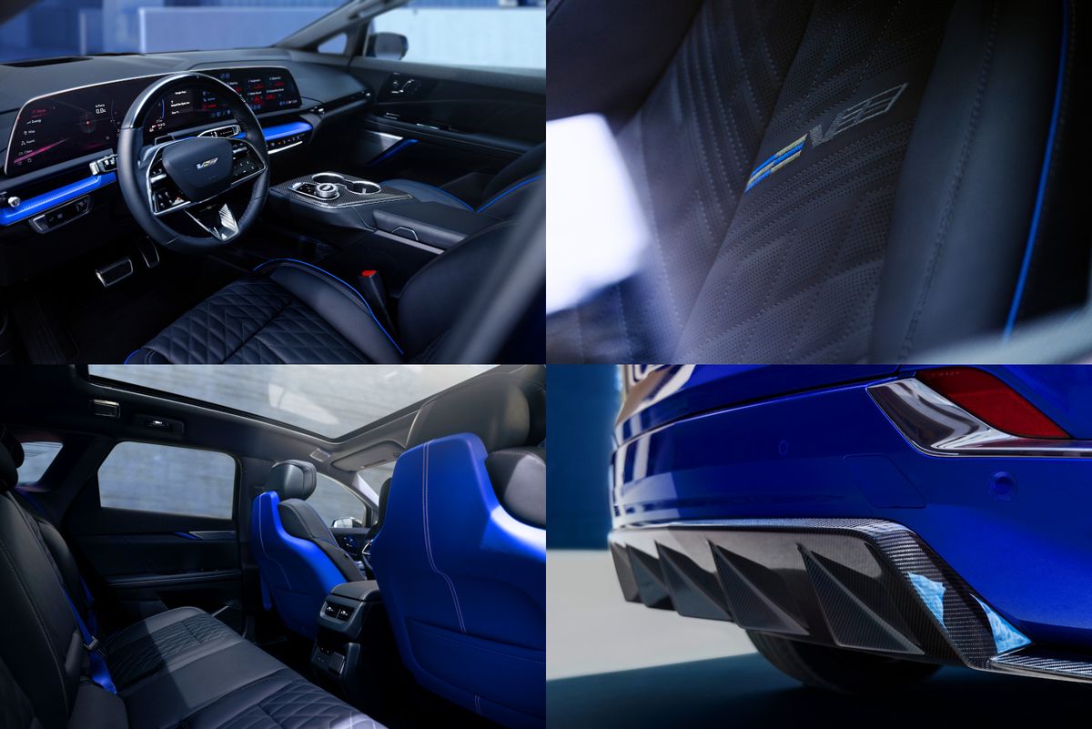 The 2026 Cadillac OPTIQ-V in Noir with Santorini Blue accents interior palette