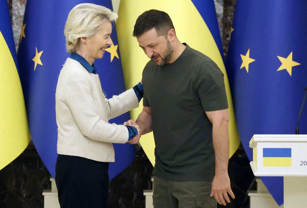 Ursula Von Der Leyen, az Európai Tanács elnöke és Volodiymir Zelenszkij, Ukrajna elnöke