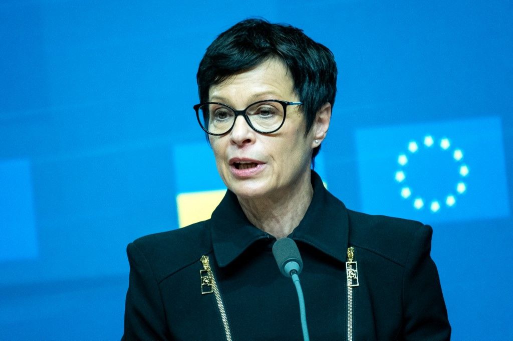 Marta Kos, az Európai Bizottság szomszédságpolitikáért és bővítésért felelős biztosa Ukrajna mellett szólalt fel (Fotó: AFP)