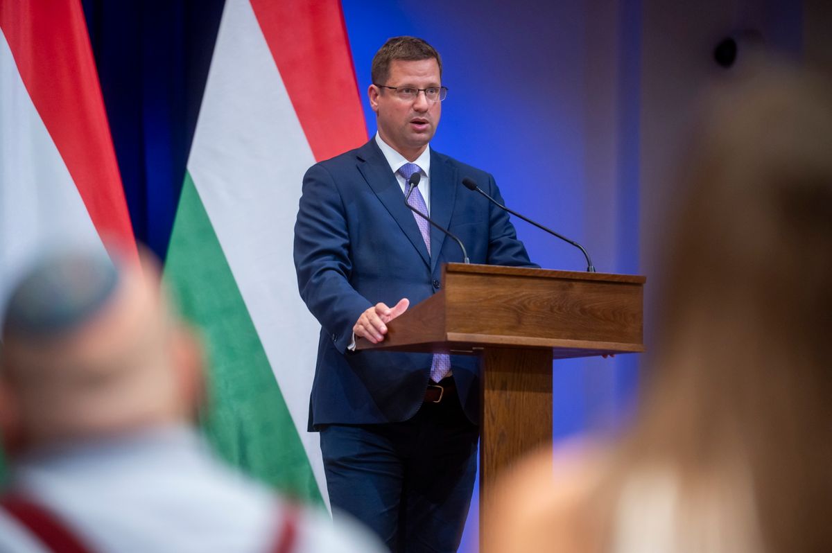 Demján Sándor-program Gulyás Gergely, a Miniszterelnökséget vezető miniszter a Kormányinfó sajtótájékoztatón Budapesten, a Karmelita kolostorban 2025. június 4-én.MTI/Balogh Zoltán