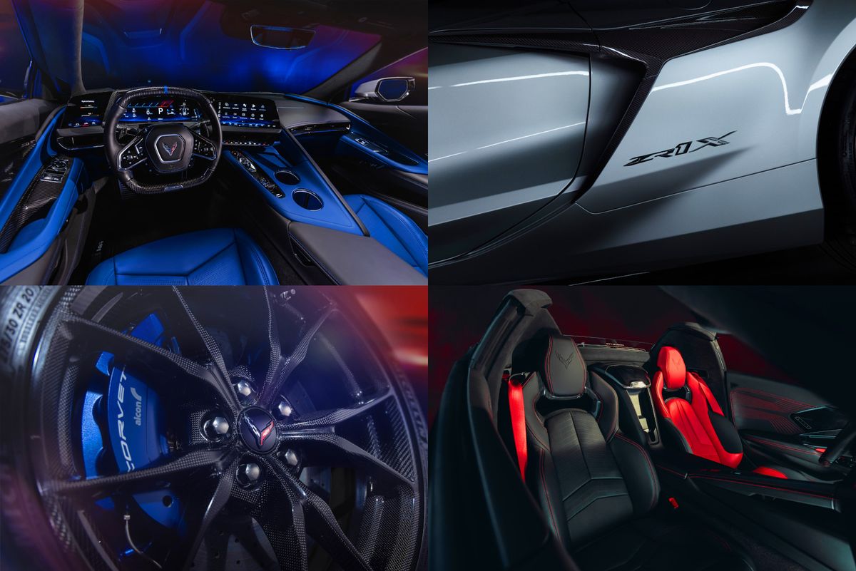 Santorini Blue interior on 2026 Chevrolet Corvette ZRX1. Preproduction model shown, actual production model may vary.