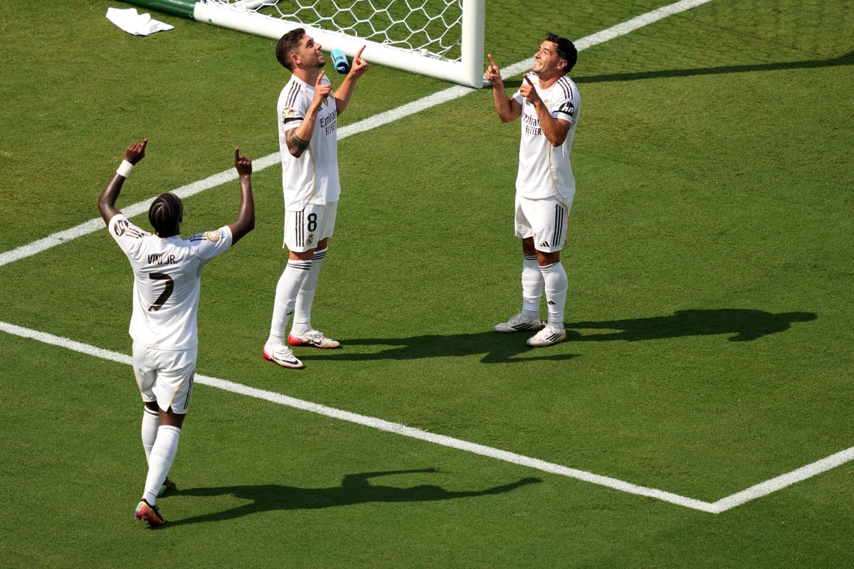 A Real Madrid játékosainak ünneplése a Pachuca elleni mérkőzésen