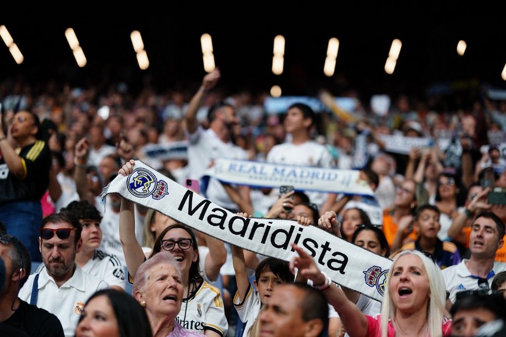 Real Madrid fans during the Corazon Classic Match 2025 between Real Madrid Legends and Borussia Legends at Santiago Bernabéu on June 7, 2025 in Madrid, Spain. (Photo by Gokhan Taner / Middle East Images via AFP)