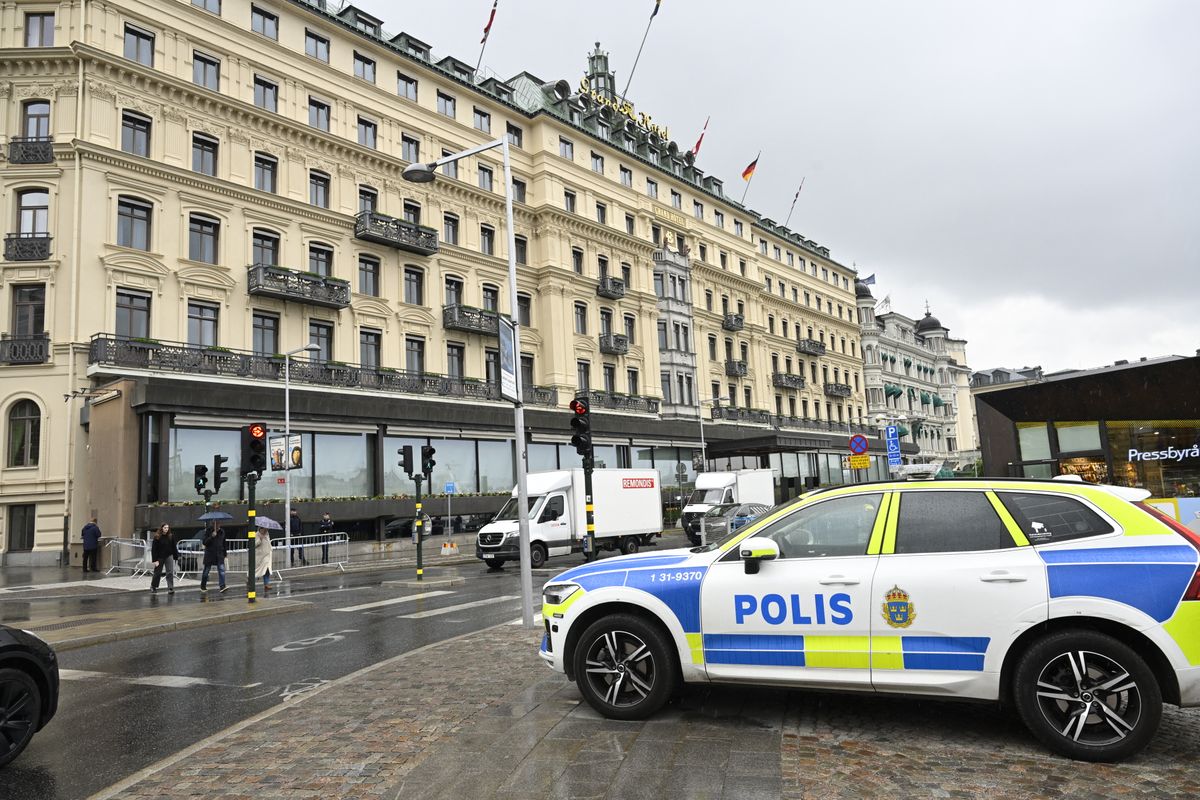 Exterior of the Grand Hotel ahead of the Bilderberg Group's meeting in Stockholm, Sweden, June 11, 2025. The Bilderberg Group has booked the Grand Hotel in central Stockholm from, June 10 to June 14.
Photo: Fredrik Sandberg / TT / Code 10080 (Photo by FREDRIK SANDBERG / TT News Agency via AFP)