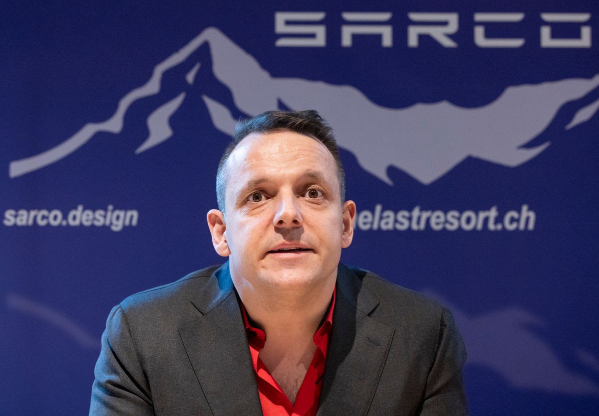 CEO and Vice President Florian Willet of The Last Resort, a Swiss newest human rights, non-profit association focused on assisted suicide, address a press conference to present the Sarco in Zurich on July 17, 2024. An assisted suicide capsule, which is causing a stir in Switzerland, could be used very soon for the first time, The Last Resort, the organization promoting it, estimated on July 17, 2024, without giving further details at this stage. The futuristic-looking device, called Sarco for sarcophagus, is designed to enable people to take their own lives by pressing a button inside the capsule, which is supposed to release nitrogen. (Photo by ARND WIEGMANN / AFP)