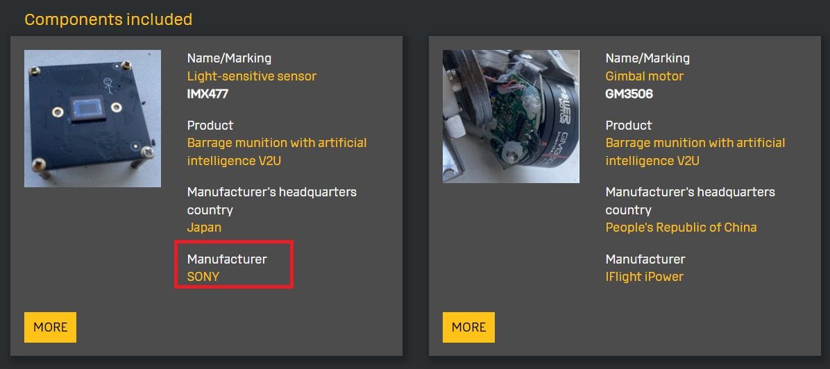 SONY alkatrészt is találtak az új „orosz” drónban. Forrás: képernyőfotó Camera module
