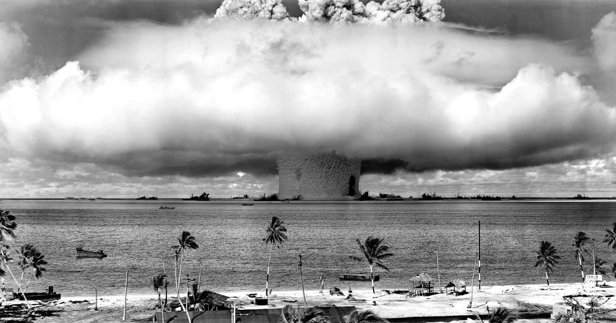United States detonating an atomic bomb at Bikini Atoll in Micronesia for the first underwater test of the device in 1946.
World History Archive (Photo by Ann Ronan Picture Library / Photo12 via AFP)