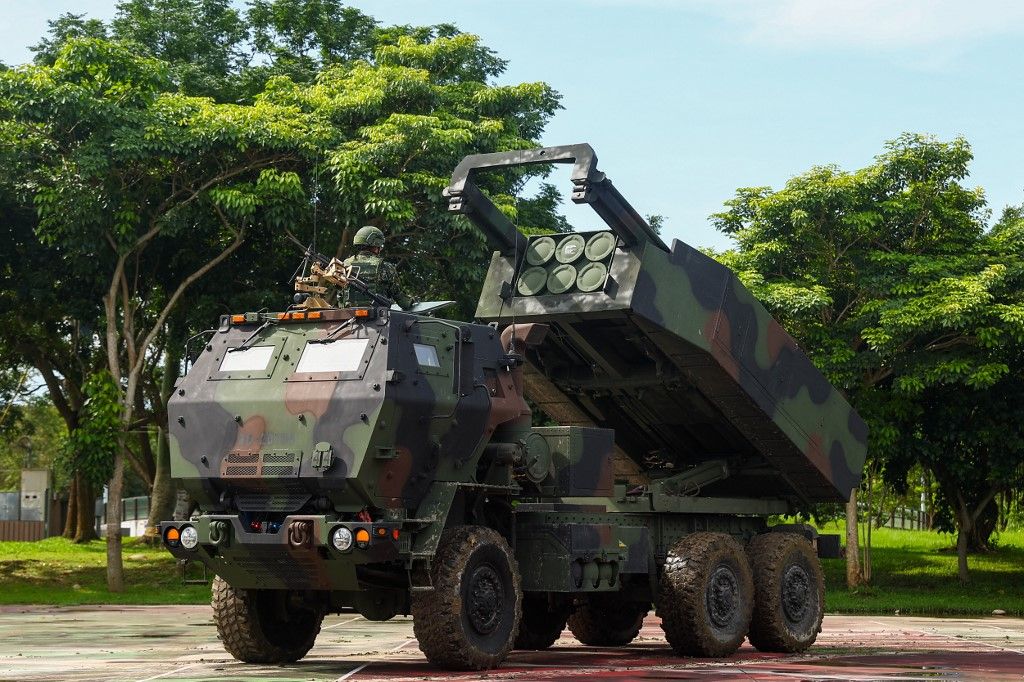 TAICHUNG, TAIWAN - JULY 12: Soldiers of the 58th Artillery Command mobolize the HIMARS missile system to a tactical position, as part of the ongoing Han Kuang military exercise, in Taichung, Taiwan, on July 12, 2025. This is the first time for Taiwan to deploy the M142 High Mobility Artillery Rocket System (HIMARS) to this year's biggest-ever annual Han Kuang military exercise, which can be equipped with multiple 227mm rockets, or a single Army Tactical Missile System (ATACMS) that comes with a range of up to 300 kilometers. The 29 assets procured from the United States are part of Taipei's efforts to cope with escalating threats in the Taiwan Strait, as China has increased activities of the People's Liberation Army around the self-governing island. Daniel Ceng / Anadolu (Photo by Daniel Ceng / Anadolu via AFP)